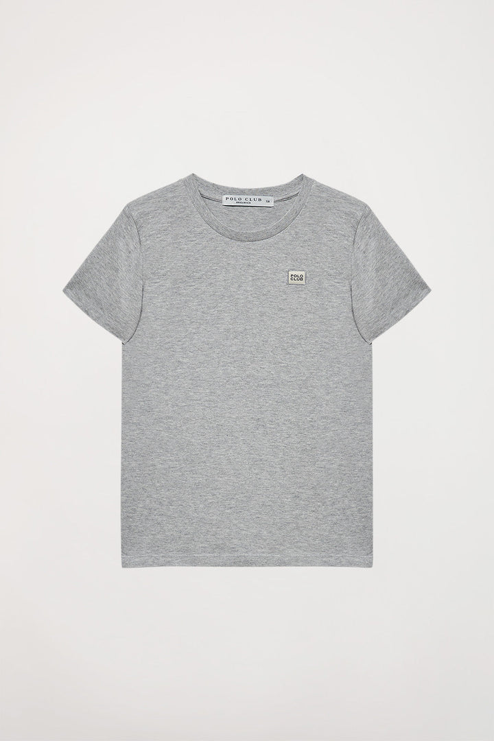 T-shirt van organisch katoen in gemêleerd grijs met logo, Neutrals Kids-collectie