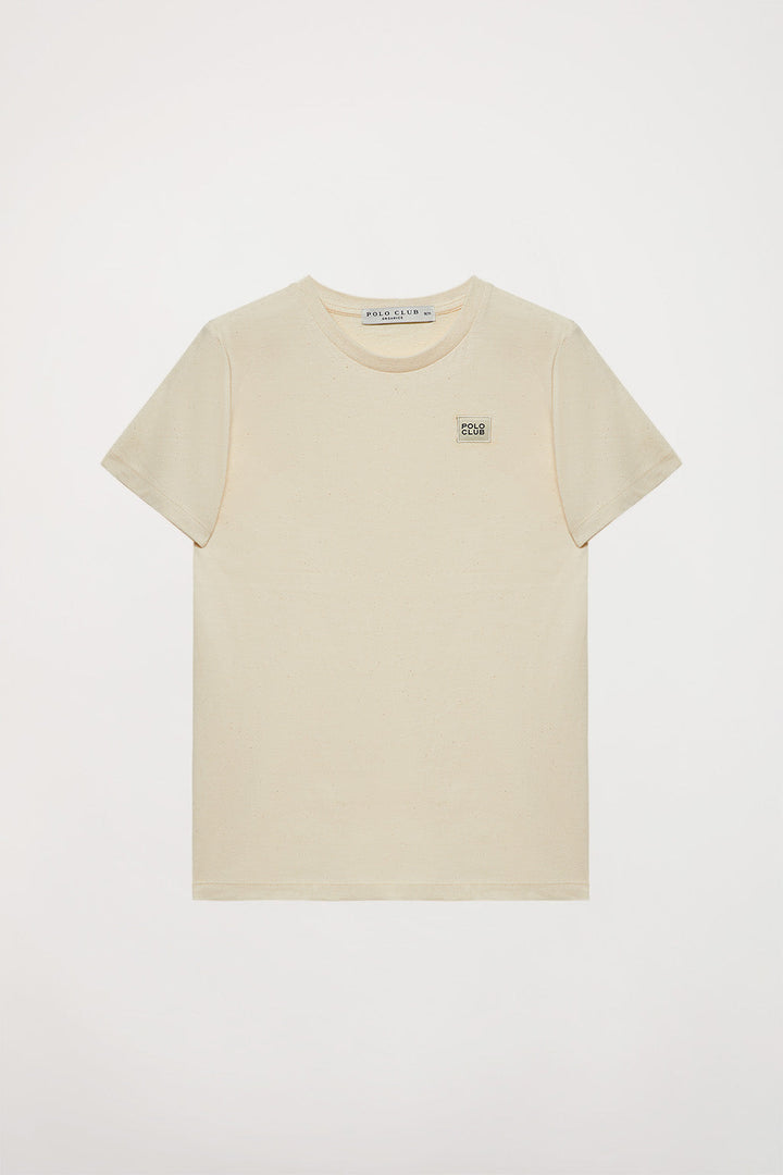 Beige Neutrals short-sleeve organic kids T-shirt with logo