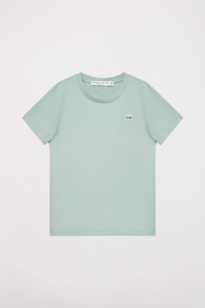 Muntgroene T-shirt van organisch katoen met logo, Neutrals Kids-collectie