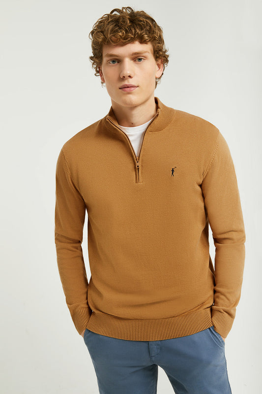 Warm Brown jumper with zip and Rigby Go logo