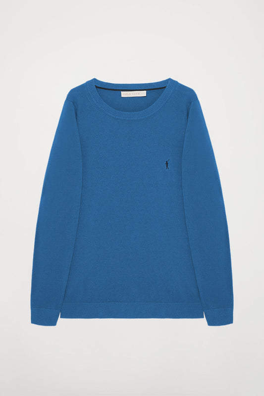 Uniwersalny sweter w kolorze niebieskim z okrągłym dekoltem i logo Rigby Go