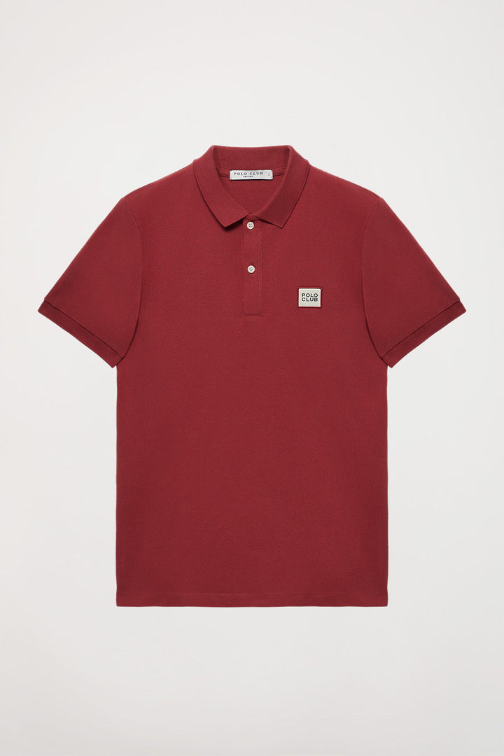 Red short-sleeve organic Neutrals polo shirt with logo