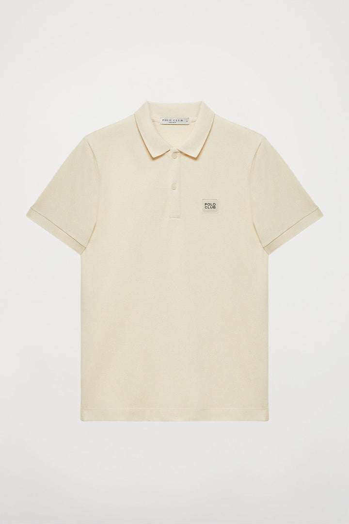 Beige short-sleeve organic Neutrals polo shirt with logo
