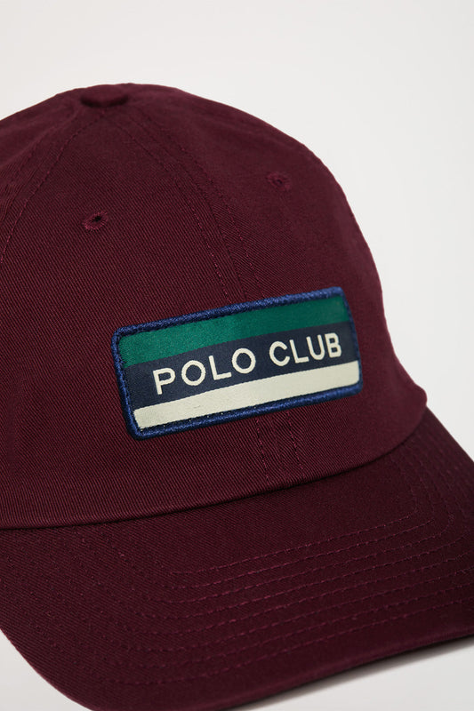 Burgundy baseball cap with branded patch