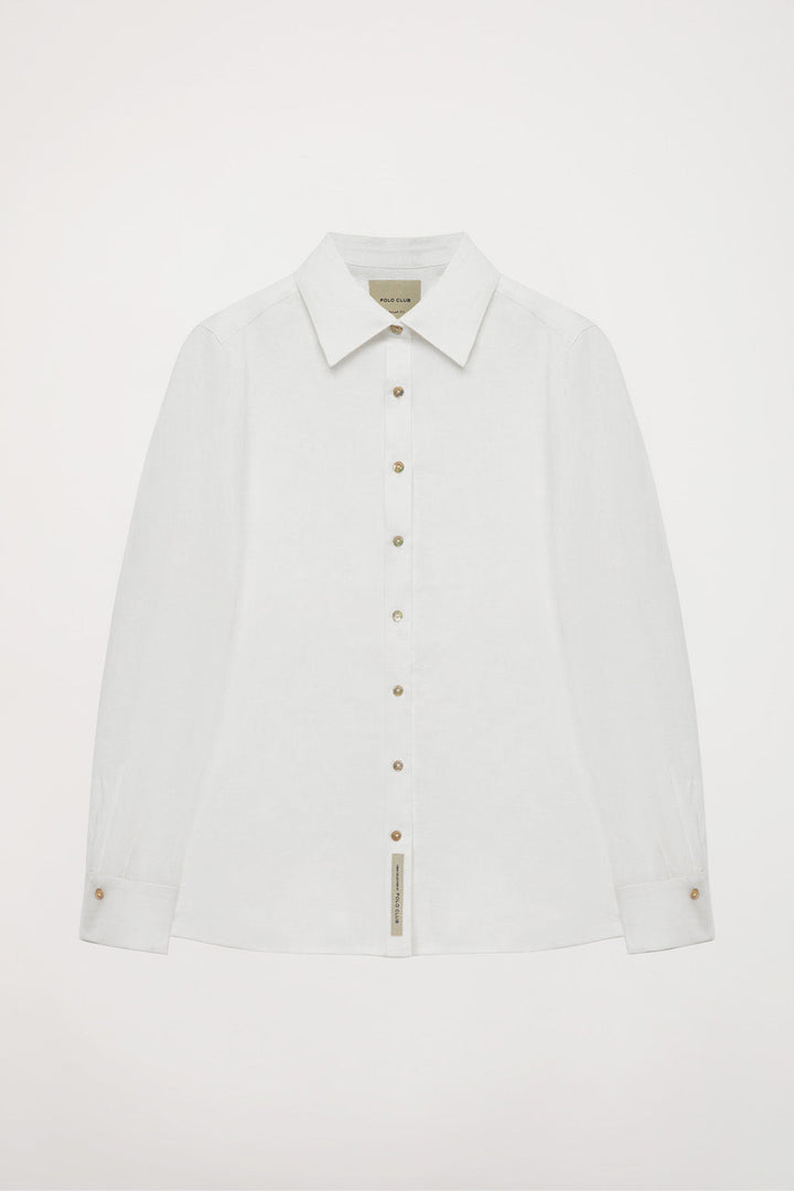 Camicia bianca in lino con particolare ricamato