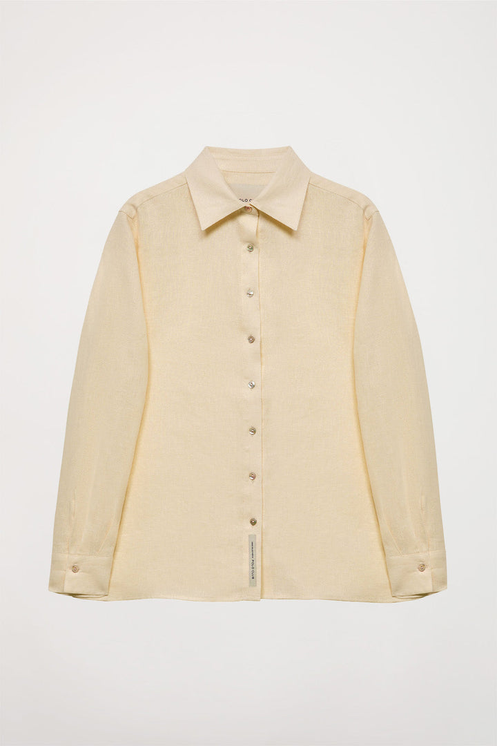 Camisa de lino beige con detalle bordado