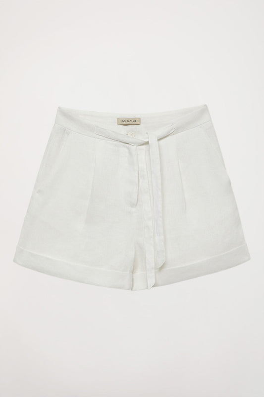 Pantaloncini bianchi in lino con particolare ricamato