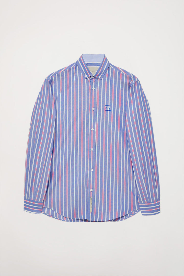 Regular Oxford shirt with large stripes and embroidered detail