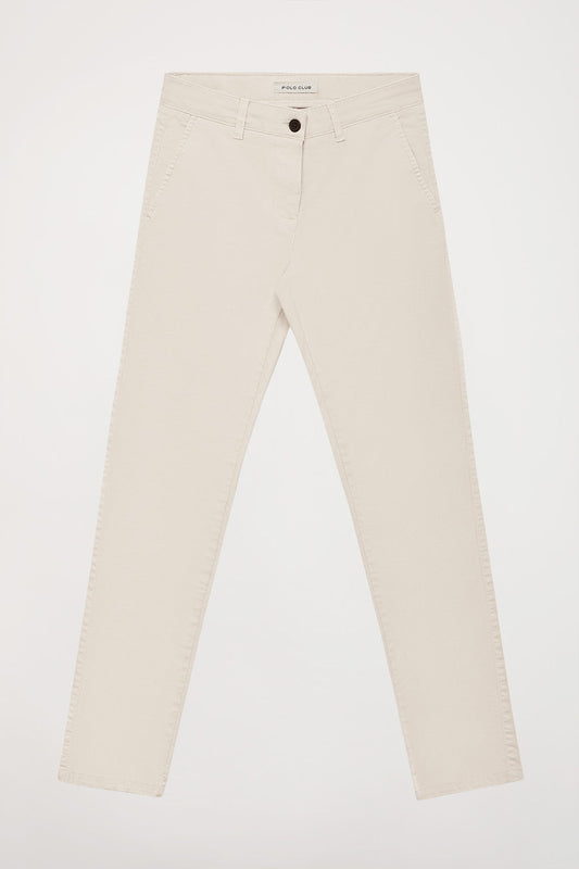 Spodnie chino Slim fit w kolorze ecru z detalem Polo Club