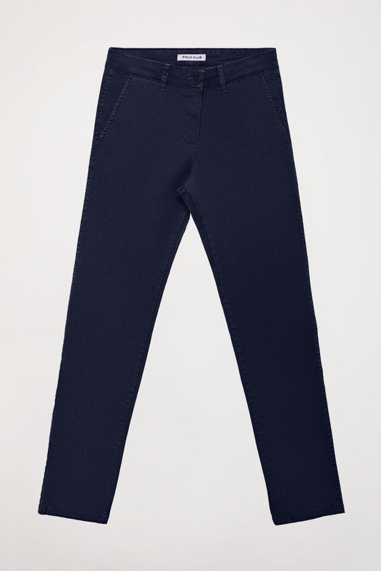 Pantaloni chino slim fit blu scuro con particolare Polo Club