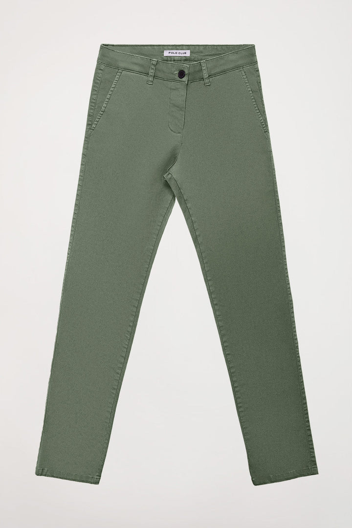 Pantaloni chino slim fit verdi con particolare Polo Club