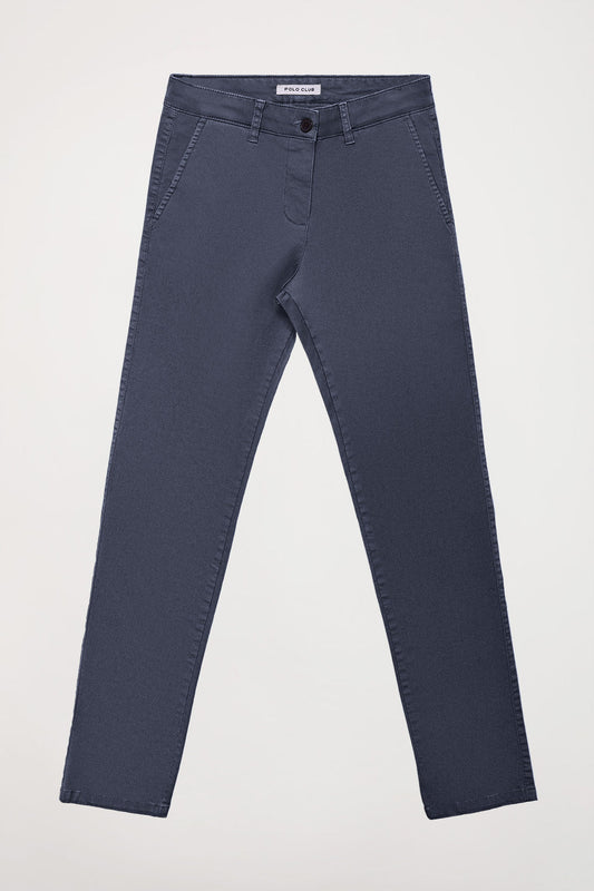 Jeansblauwe chino met Polo Club-detail, slim fit