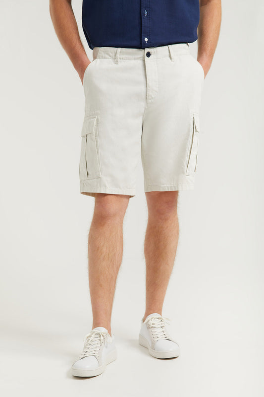 Cargo-Bermudashorts hellgrau mit Logo-Stickerei