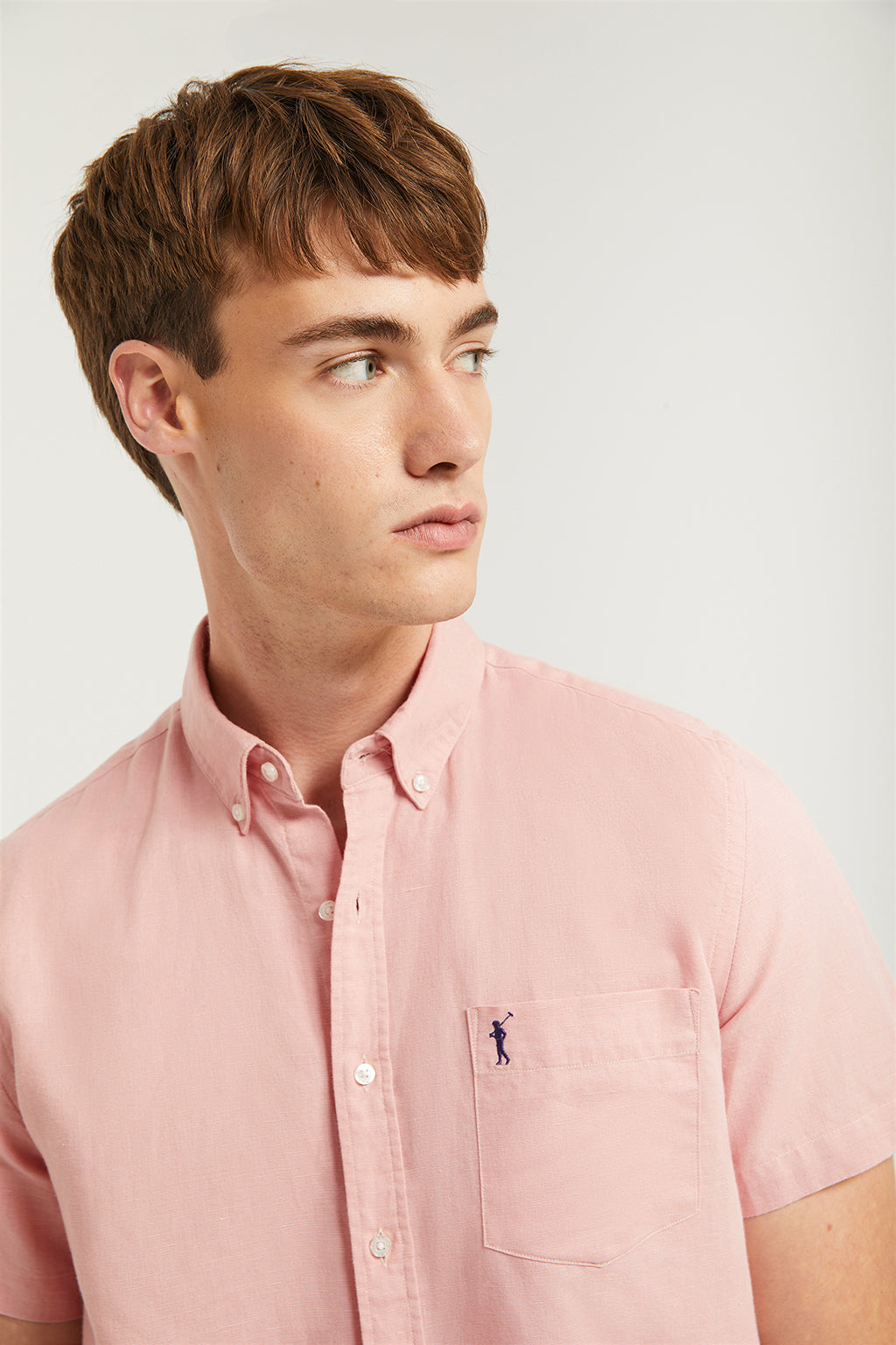 Pink linen shirt with chest pocket and Rigby Go logo – Polo Club