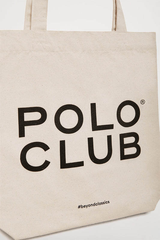 Torba Tote w kolorze beżowym z logo Polo Club