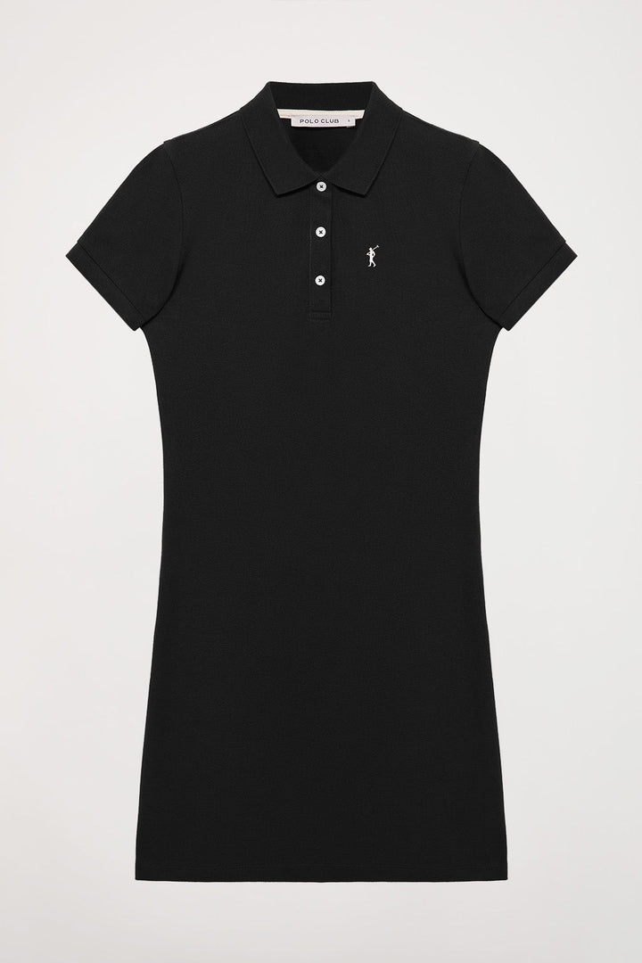Black short-sleeve popover dress with Rigby Go embroidery
