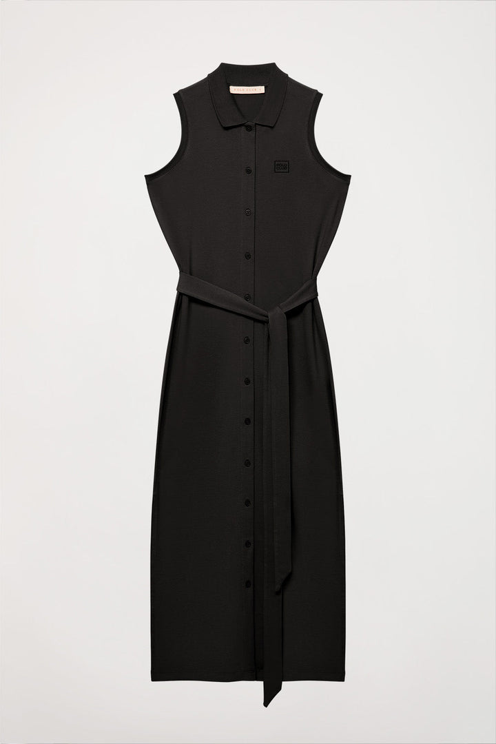 Ärmelloses Kleid schwarz mit gleichfarbiger Logo-Stickerei