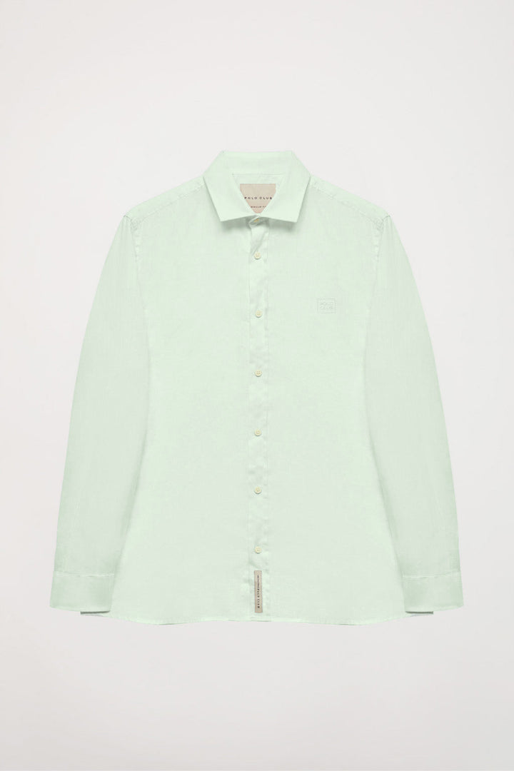 Light-green custom-fit linen shirt with embroidered logo