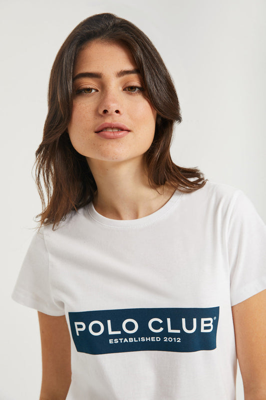 Biała koszulka z nadrukiem blokowym Polo Club