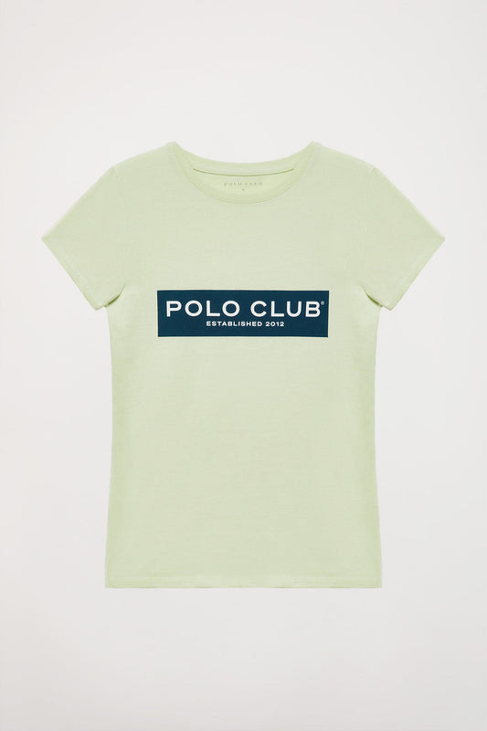 Green tee with Polo Club block print
