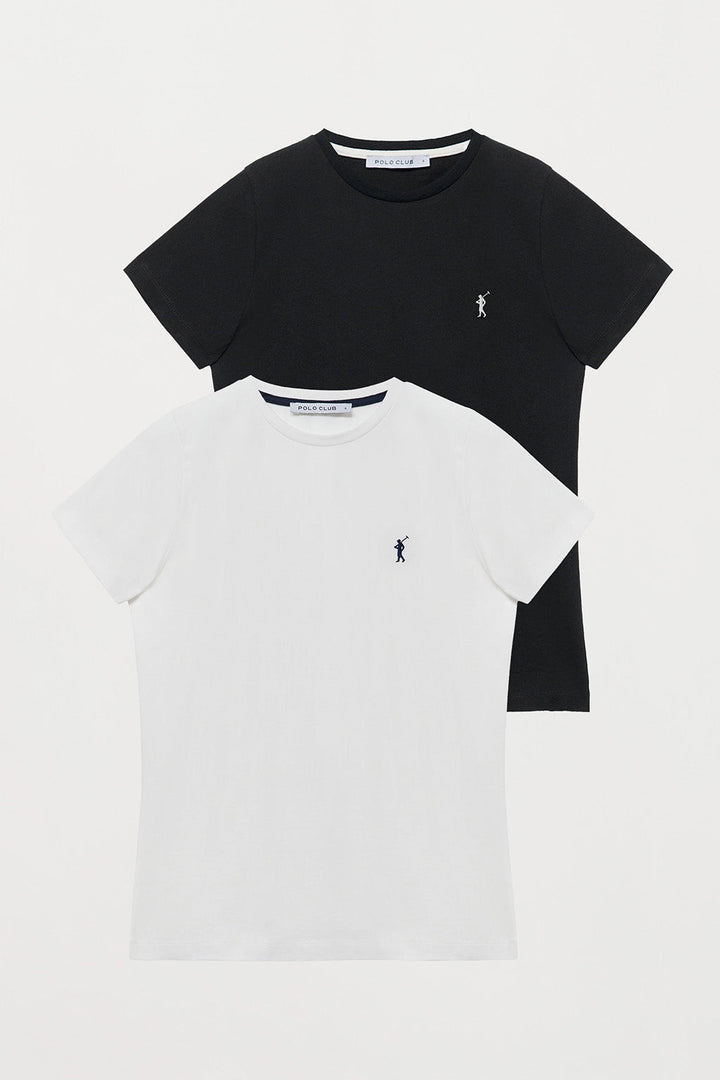 Pack van twee basic T-shirts in wit en zwart met Rigby Go-logo