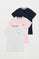 Pack van drie basic T-shirts in wit, marineblauw en roze met Rigby Go-logo