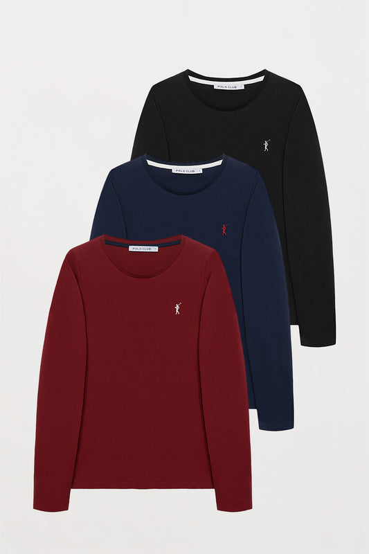 Long-sleeve T-shirt with Rigby Go logo 3 pack (navy blue, maroon and black)