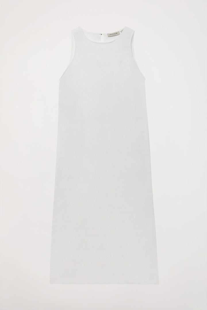 Lniana sukienka bez rękawów w kolorze białym z logo Rigby Go
