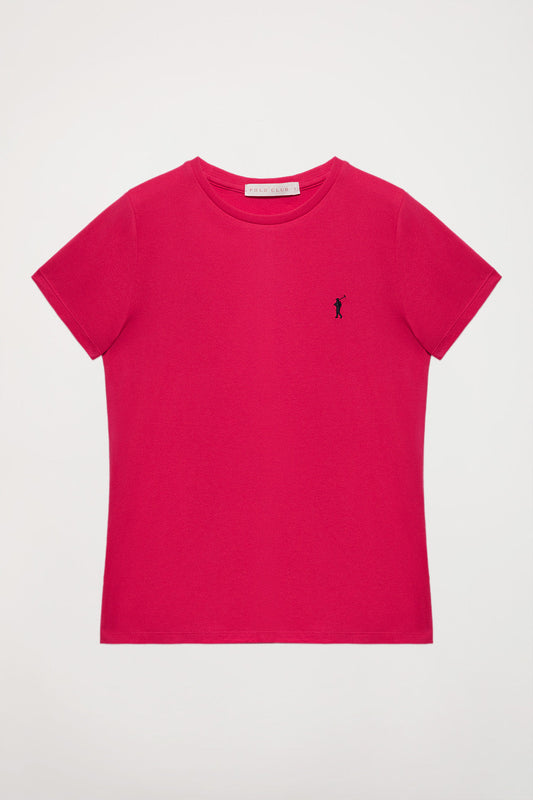 Kurzärmliges schlichtes T-Shirt fuchsiapink mit Rigby Go Logo