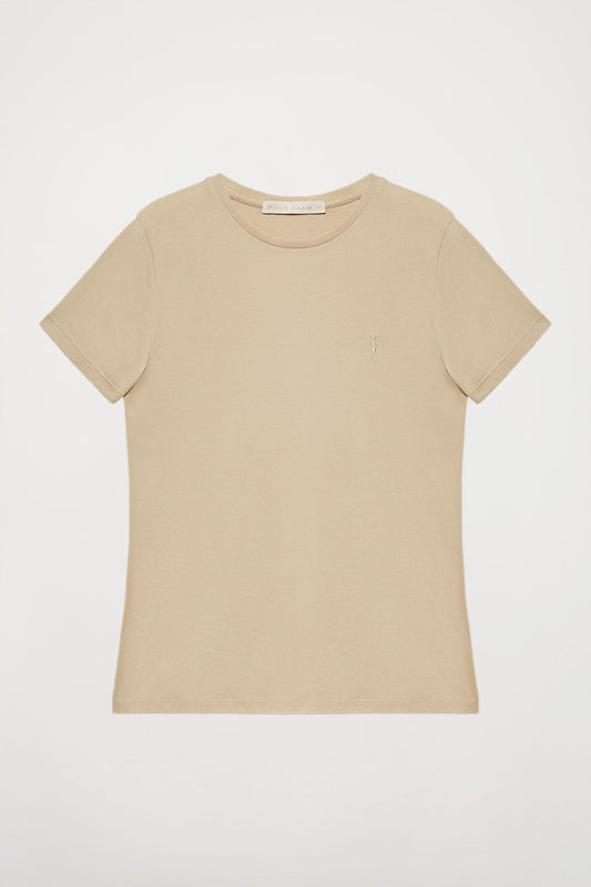 Basic zandkleurige T-shirt met Rigby Go-logo