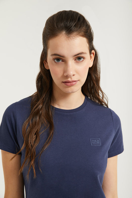Camiseta básica azul marino de manga corta con logo Polo Club