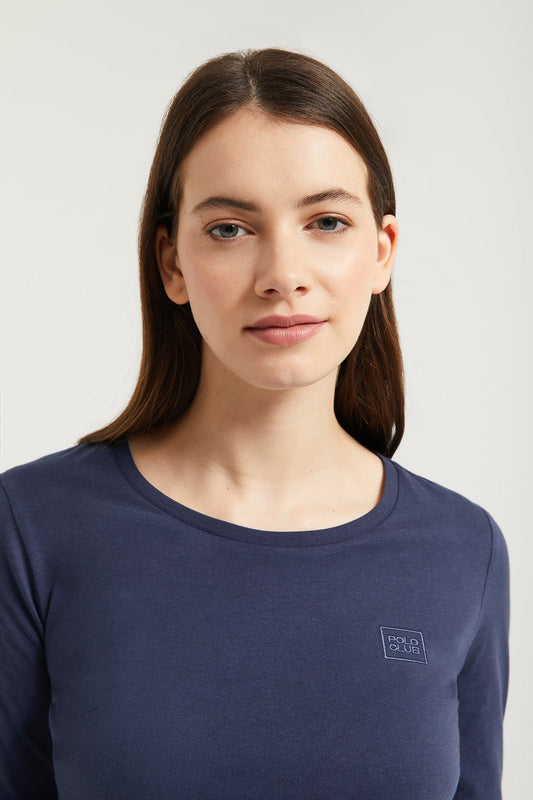 T-shirt basique à manches longues bleu marine avec logo Polo Club