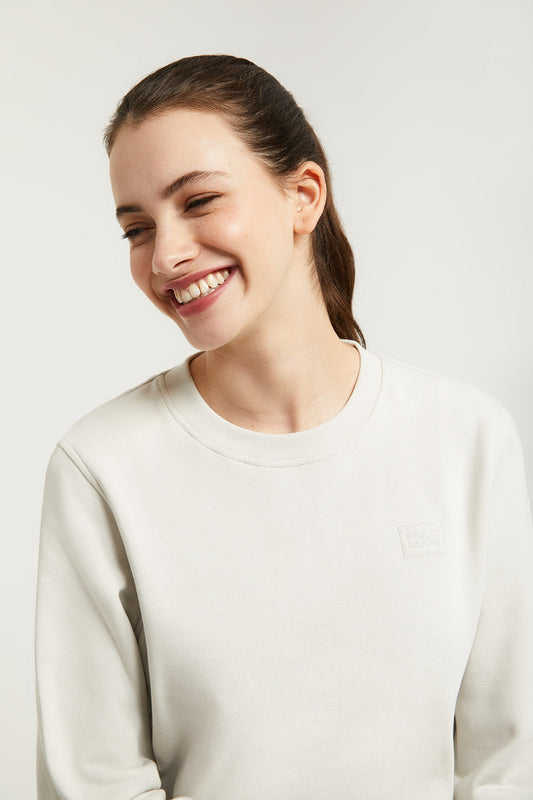 Basic lichtgrijze sweater met ronde hals en Polo Club-logo
