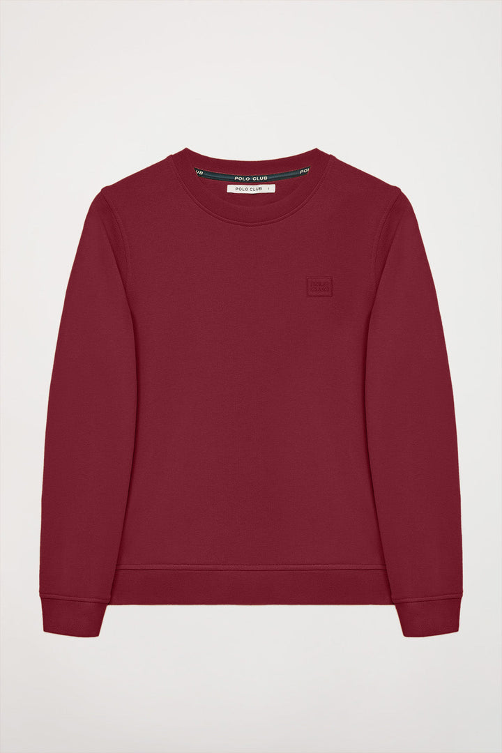 Basic-Sweatshirt bordeauxrot mit Rundkragen und Polo Club-Logo
