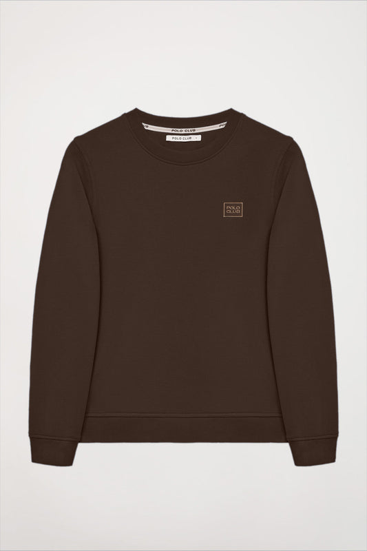Basic donkerbruine sweater met ronde hals en Polo Club-logo