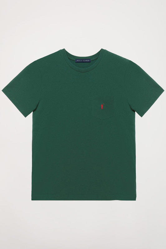Koszulka w kolorze zielonym butelkowym z kieszenią i logo Rigby Go