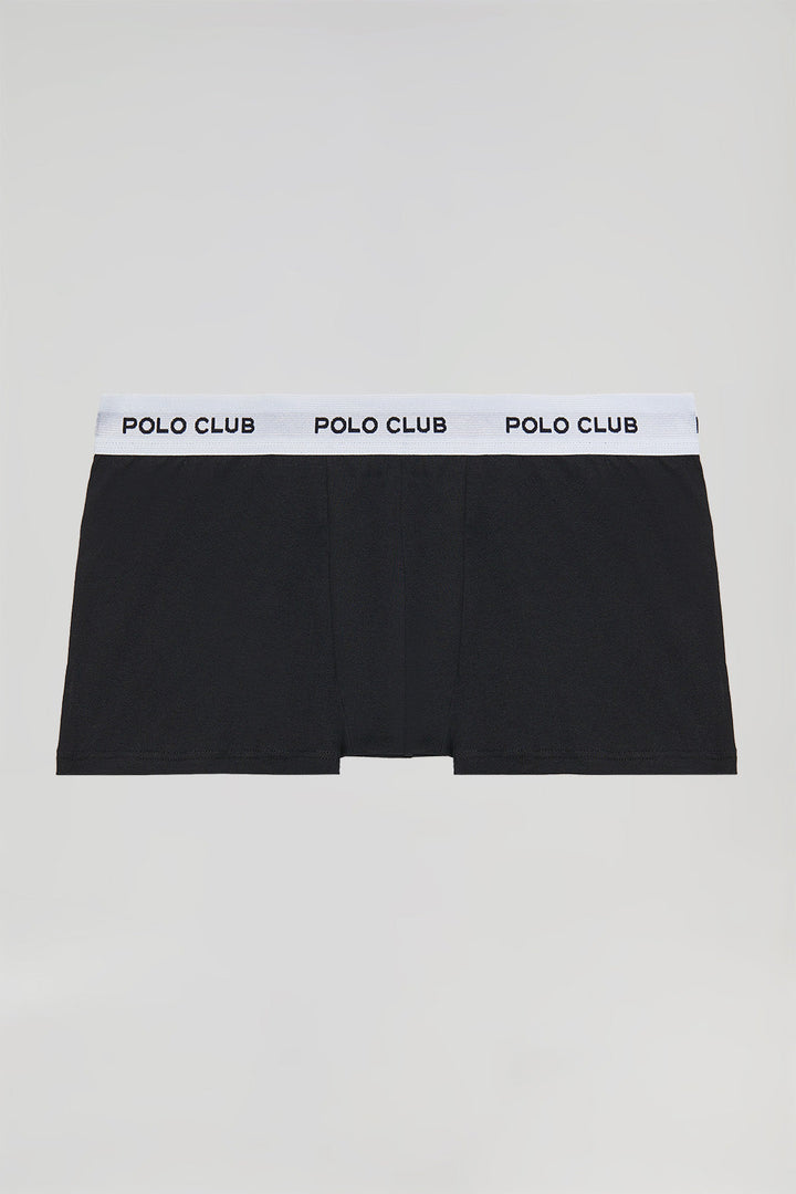 Boxer negro y blanco con logotipo Polo Club