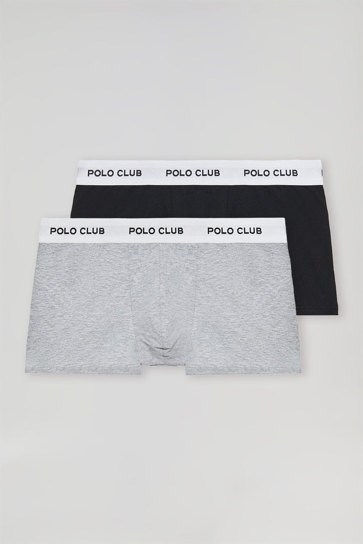Zestawy dwóch par bokserek w kolorach czarnym i szarym z logo Polo Club