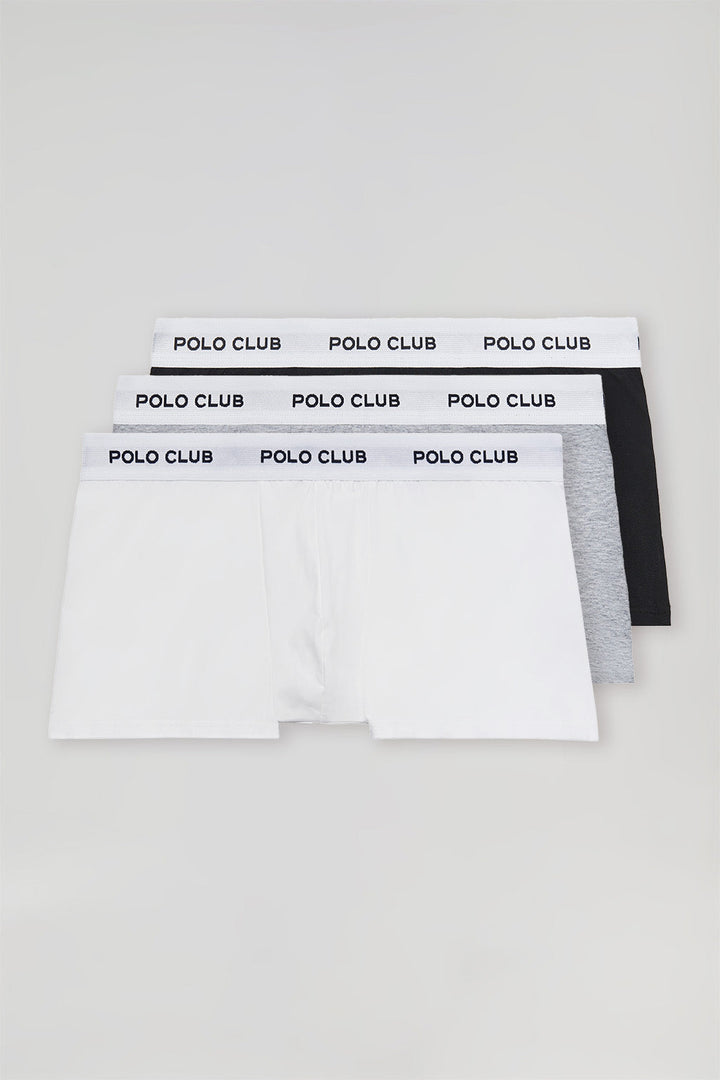 Pack de tres boxers negro,gris y blanco con logotipo Polo Club