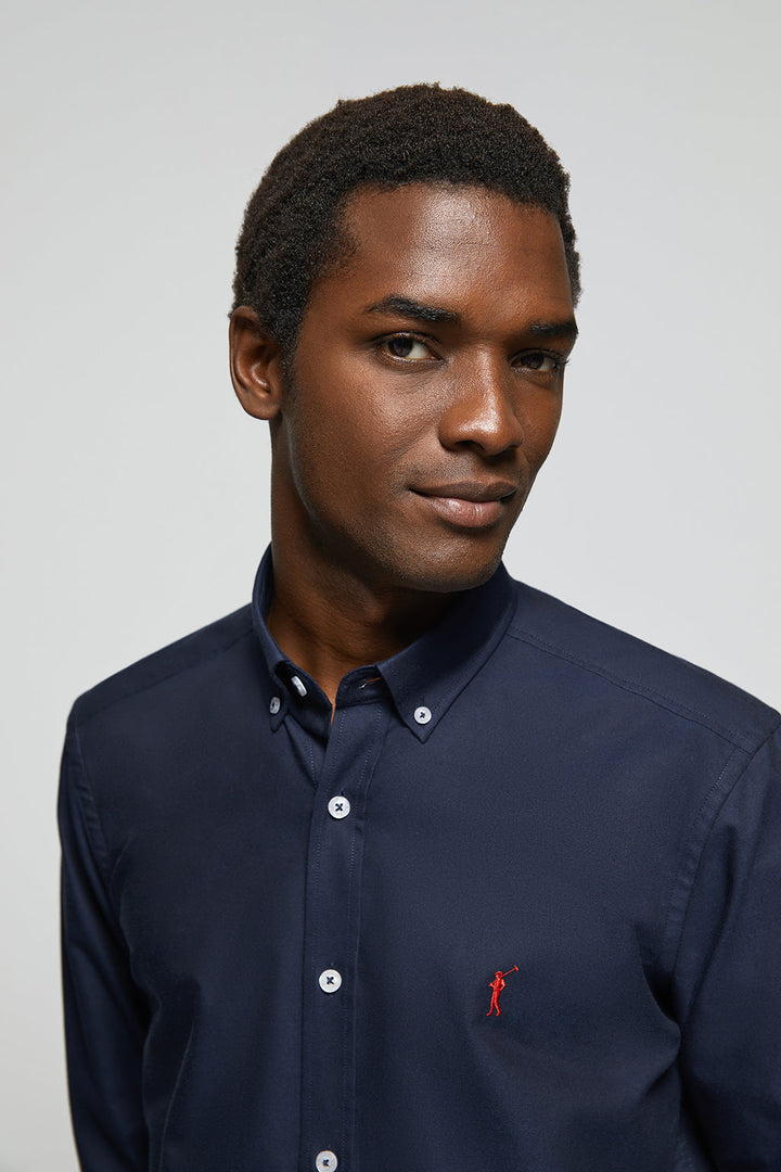 Navy-blue Oxford shirt with Rigby Go logo