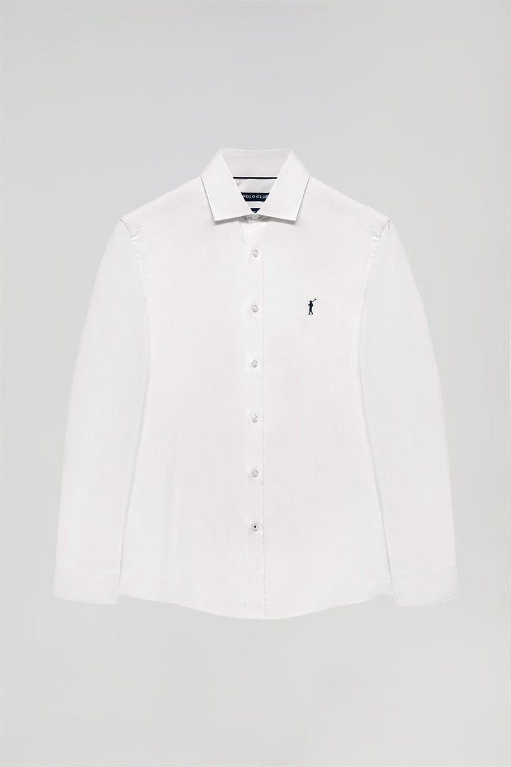 White slim-fit poplin shirt with Rigby Go logo