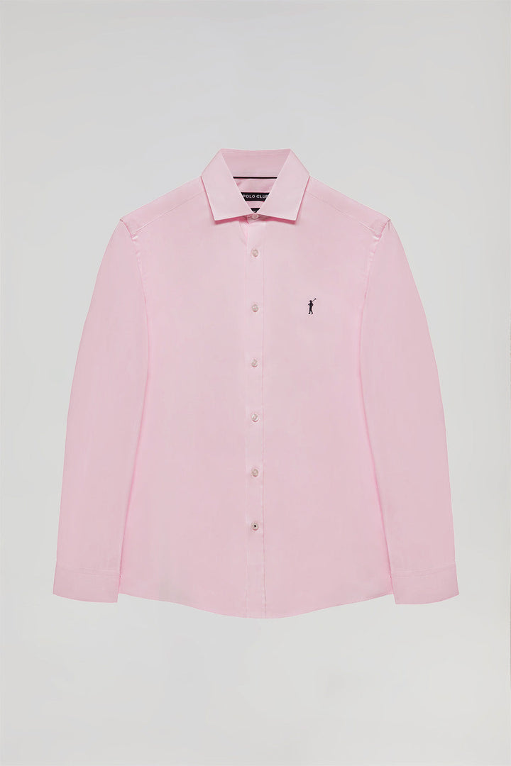 Roze hemd van poplin-katoen met Rigby Go-logo, slim fit