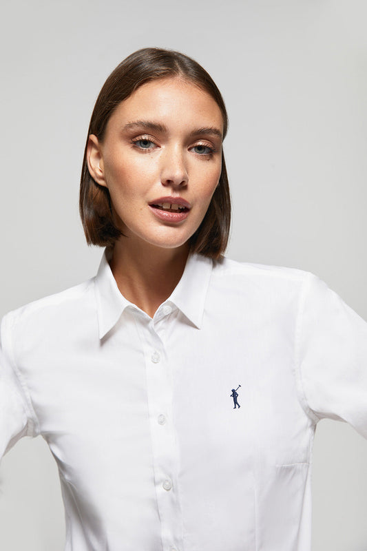 Wit hemd van poplin-katoen met geborduurd Rigby Go-logo, slim fit