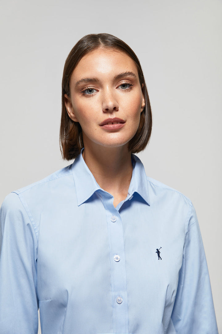 Popelinowa koszula Slim Fit w kolorze błękitnym z haftem Rigby Go