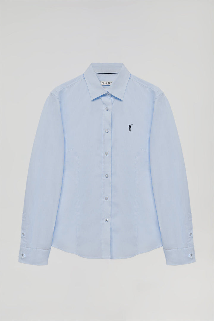 Sky-blue slim-fit poplin shirt with Rigby Go embroidery
