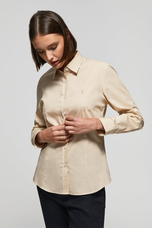 Beige slim-fit poplin shirt with Rigby Go embroidery