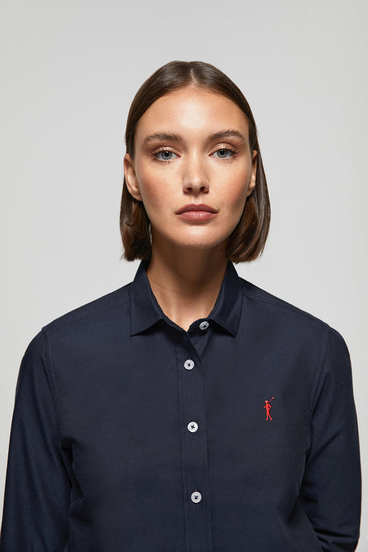 Marineblauw hemd "Oxford" met Rigby Go-logo, regular fit