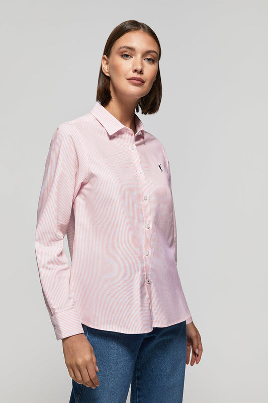 Camisa Oxford de rayas rosa con logo Rigby Go