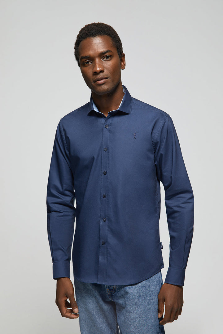 Camicia blu marino oxford con contrasti e logo Rigby Go