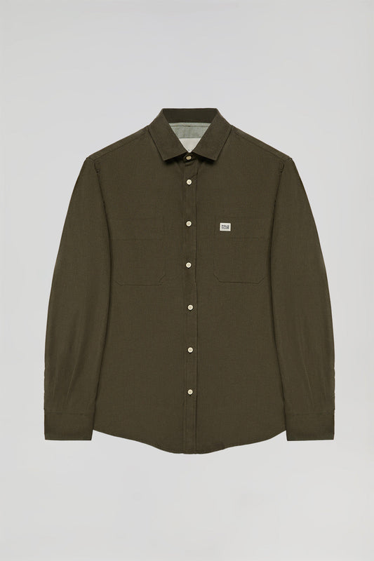 Green micro cord shirt with pockets and Polo Club detail